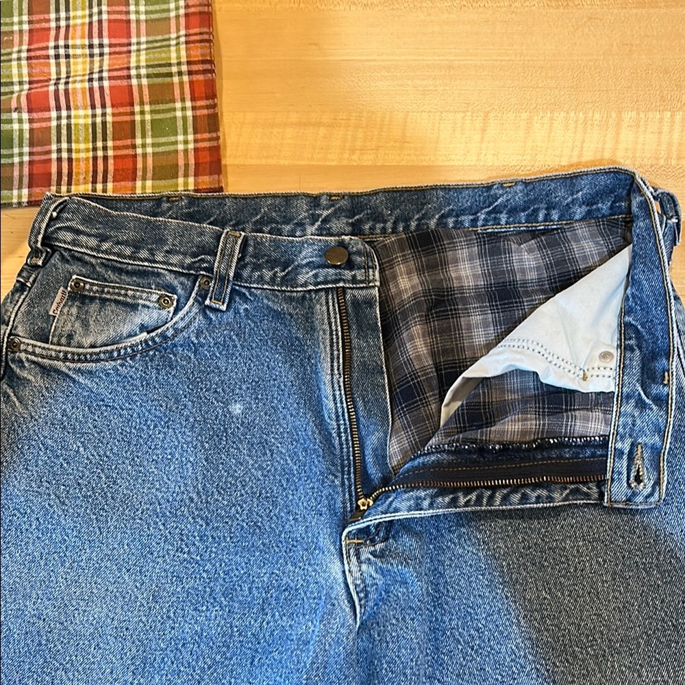 Carhartt Blue Flannel Lined Relaxed Fit Jeans